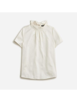 Short-sleeve tie-neck top in everyday crepe