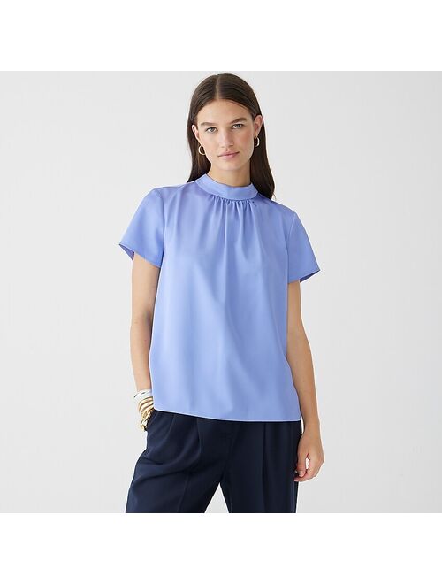 J.Crew Short-sleeve tie-neck top in everyday crepe