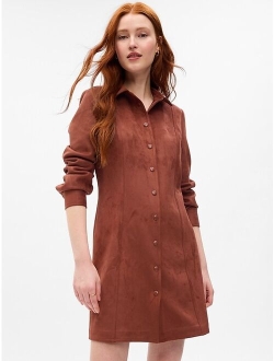 Faux-Suede Mini Shirtdress