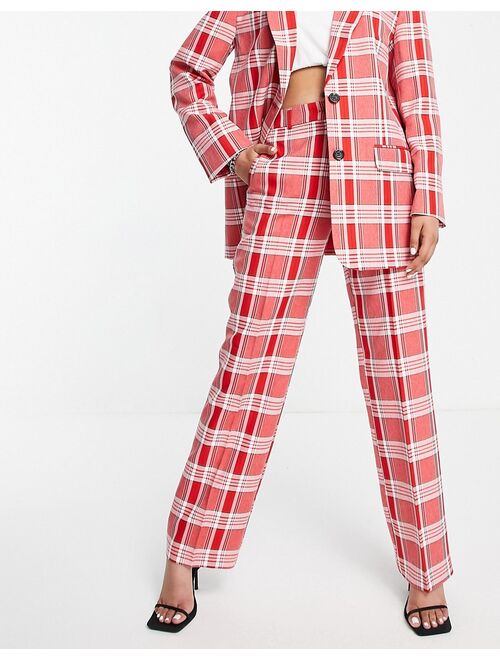 ASOS DESIGN Mix & Match slim straight suit pants in red check