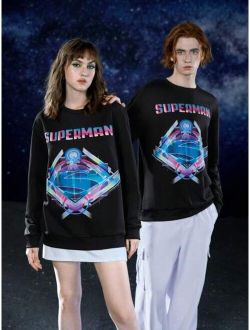 SUPERMAN X SHEIN 1pc Letter Graphic Drop Shoulder Sweatshirt