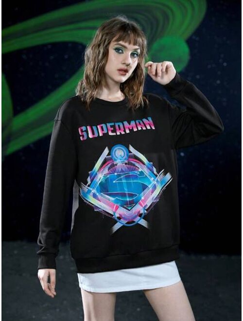 SUPERMAN X SHEIN 1pc Letter Graphic Drop Shoulder Sweatshirt