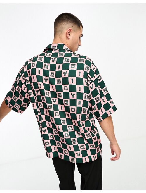 Viggo checkerboard print shirt in green and pink