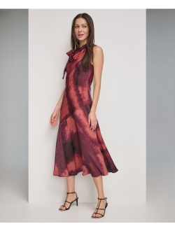 Women's Printed Tie-Neck Midi Dress