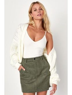 Excellent Charm Olive Green Corduroy Mini Skirt