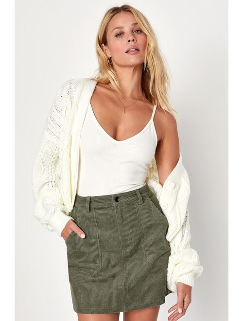 Lulus Excellent Charm Olive Green Corduroy Mini Skirt