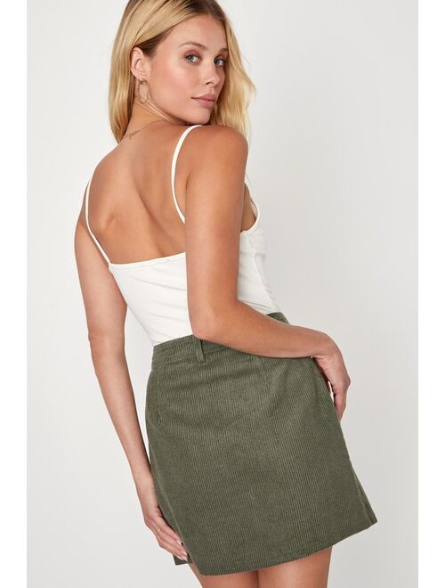 Lulus Excellent Charm Olive Green Corduroy Mini Skirt