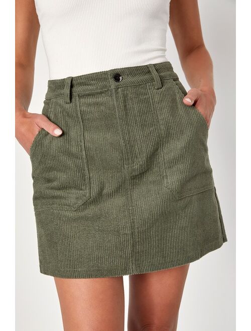 Lulus Excellent Charm Olive Green Corduroy Mini Skirt