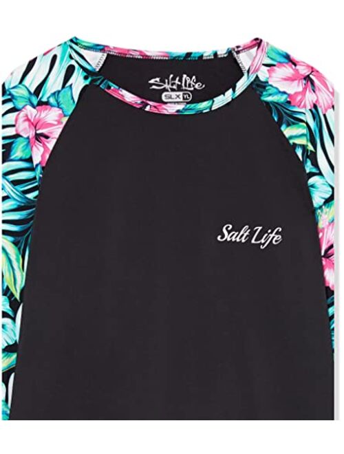 Salt Life Girls' Blue Hawaiian Youth Long Sleeve Performance Shirt
