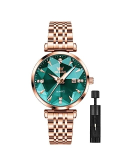 Women Watch Fashion Rose Gold Diamond Analog Quartz Female Watch for Women Luxury Dress Ladies Stainless Steel Luminous Waterproof Date Wrist Watches