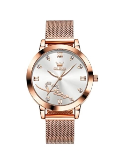 Women Watch Fashion Rose Gold Diamond Analog Quartz Female Watch for Women Luxury Dress Ladies Stainless Steel Luminous Waterproof Date Wrist Watches