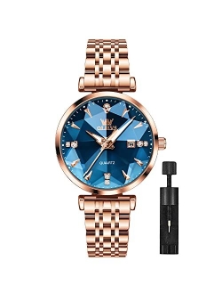 Women Watch Fashion Rose Gold Diamond Analog Quartz Female Watch for Women Luxury Dress Ladies Stainless Steel Luminous Waterproof Date Wrist Watches