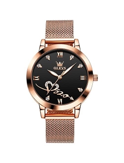 Women Watch Fashion Rose Gold Diamond Analog Quartz Female Watch for Women Luxury Dress Ladies Stainless Steel Luminous Waterproof Date Wrist Watches