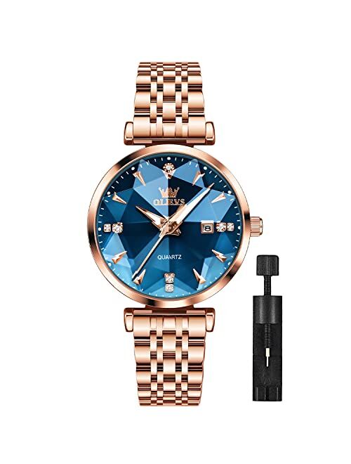 OLEVS Women Watch Fashion Rose Gold Diamond Analog Quartz Female Watch for Women Luxury Dress Ladies Stainless Steel Luminous Waterproof Date Wrist Watches