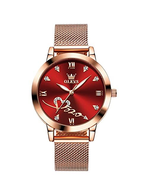 OLEVS Women Watch Fashion Rose Gold Diamond Analog Quartz Female Watch for Women Luxury Dress Ladies Stainless Steel Luminous Waterproof Date Wrist Watches