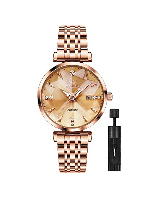 OLEVS Women Watch Fashion Rose Gold Diamond Analog Quartz Female Watch for Women Luxury Dress Ladies Stainless Steel Luminous Waterproof Date Wrist Watches