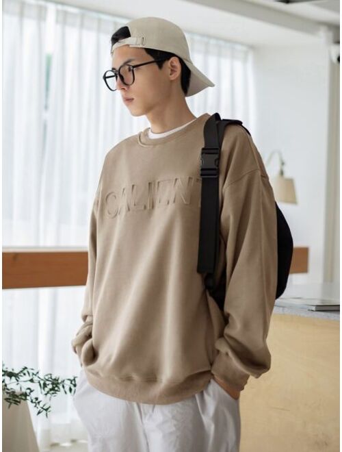 DAZY Men Letter Pattern Drop Shoulder Sweatshirt