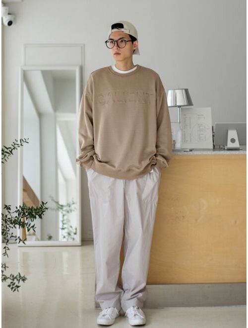 DAZY Men Letter Pattern Drop Shoulder Sweatshirt