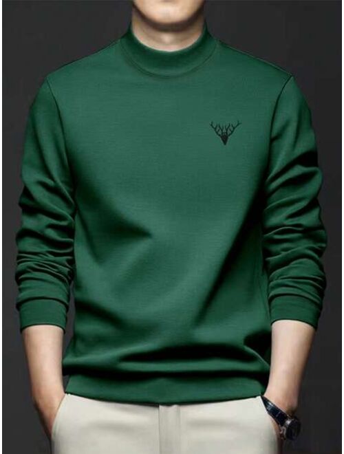 Manfinity Homme Men Deer Print Mock Neck Sweatshirt