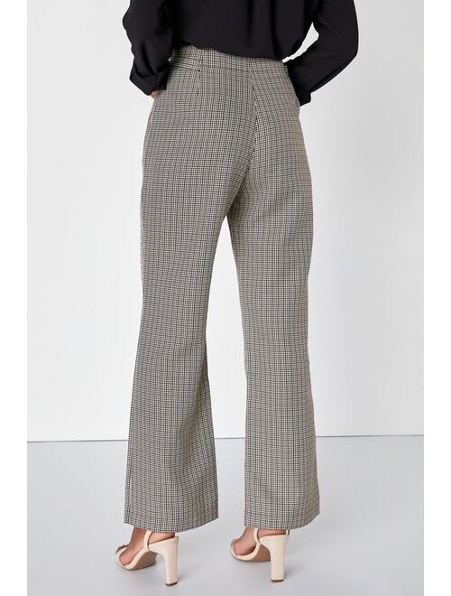 Lulus Enhanced Aesthetic Black and Brown Plaid Straight Leg Pants