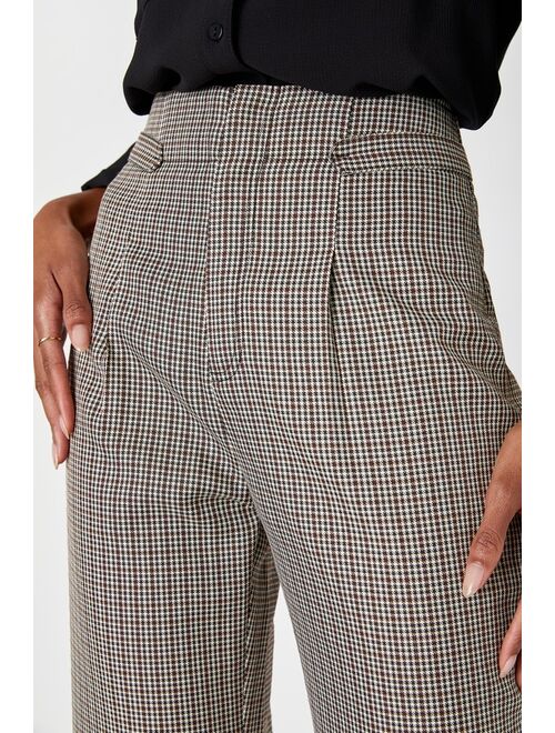 Lulus Enhanced Aesthetic Black and Brown Plaid Straight Leg Pants