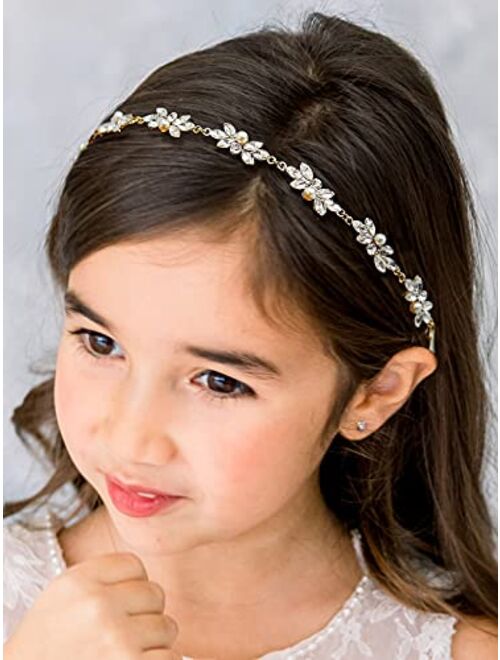 SWEETV Flower Girl Hair Accessories for Wedding Headband Girls Headpiece Princess Crystal Hair Pieces for Birthday Party, First Communion