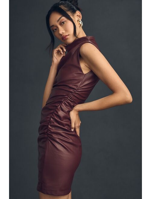 By Anthropologie The Maya Ruched Cowl-Neck Dress: Faux Leather Mini Edition