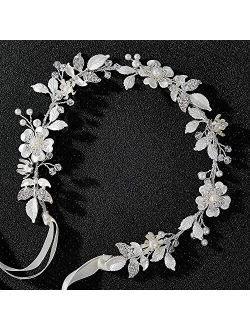 SWEETV Flower Girl Headpiece Silver Wedding Headband for Girls Princess Flowers Hair Accessories for Birthday Party