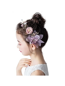 PRDGIRL Headband Wedding Flower Girls, Rhinestone Pearl Crystal Beads Fairy Gold Vine Hair Accessories for Little Girl Princess Halo Tiara