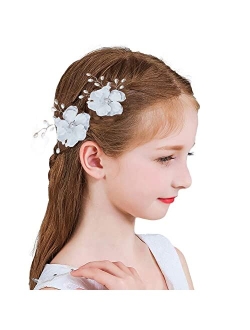 PRDGIRL Headband Wedding Flower Girls, Rhinestone Pearl Crystal Beads Fairy Gold Vine Hair Accessories for Little Girl Princess Halo Tiara