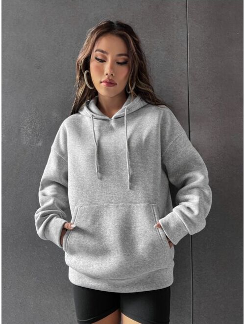 SHEIN EZwear Slogan Graphic Drop Shoulder Drawstring Thermal Lined Hoodie