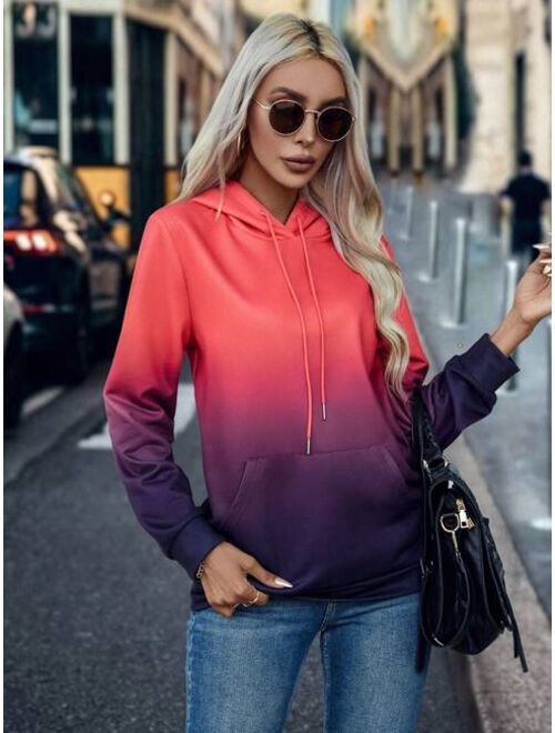 SHEIN LUNE Ombre Kangaroo Pocket Drawstring Hoodie