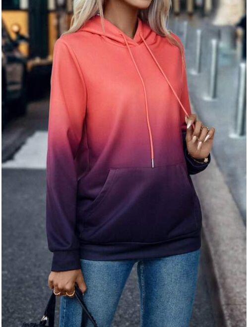 SHEIN LUNE Ombre Kangaroo Pocket Drawstring Hoodie