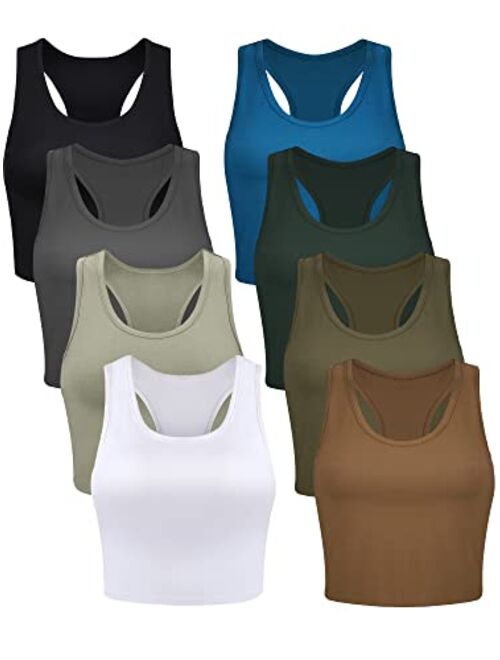 Geyoga 8 Pcs Women Basic Crop Tank Tops Sleeveless Racerback Crop Cotton Top