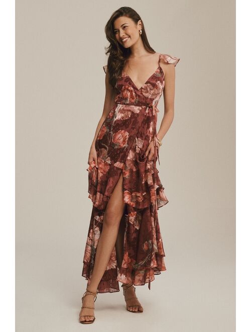 Buy Hutch Senna Floral Flutter Sleeve Tiered Maxi Wrap Dress Online