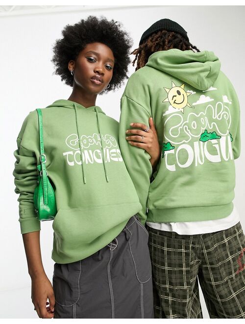 Crooked Tongues unisex oversized hoodie with sunshine graphic print in green