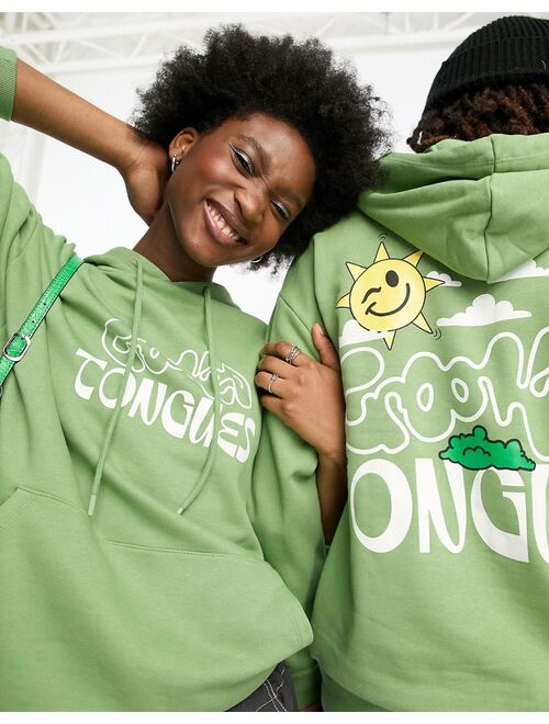 Crooked Tongues unisex oversized hoodie with sunshine graphic print in green