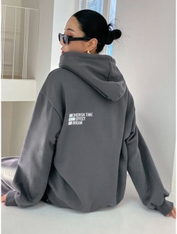 Letter Graphic Drop Shoulder Drawstring Hoodie