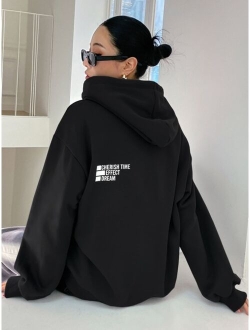 Letter Graphic Drop Shoulder Drawstring Hoodie