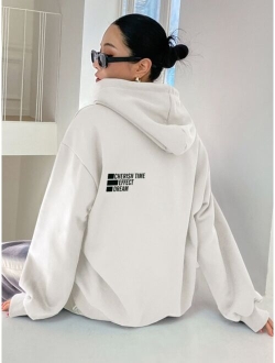 Letter Graphic Drop Shoulder Drawstring Hoodie