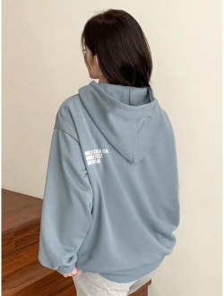 Letter Graphic Drop Shoulder Drawstring Hoodie