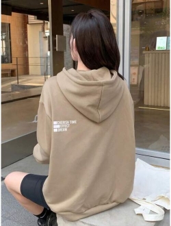 Letter Graphic Drop Shoulder Drawstring Hoodie