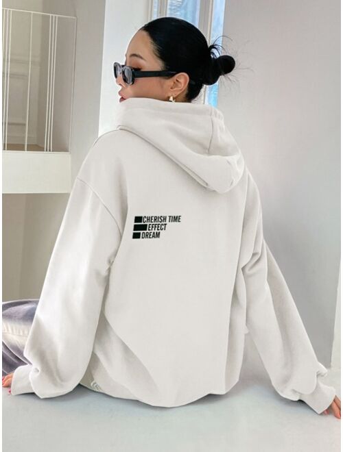 DAZY Letter Graphic Drop Shoulder Drawstring Hoodie