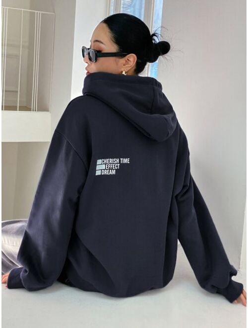 DAZY Letter Graphic Drop Shoulder Drawstring Hoodie