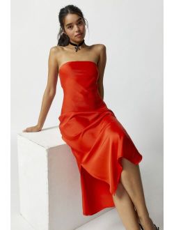 UO Rina Satin Strapless Midi Dress