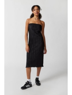 UO Brittany Plisse Textured Strapless Midi Dress