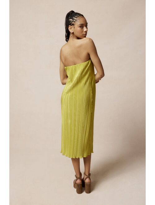 Urban Outfitters UO Brittany Plisse Textured Strapless Midi Dress