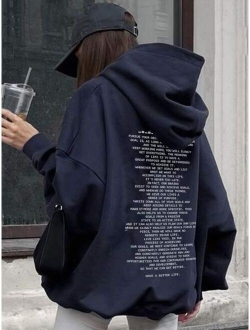 Slogan Graphic Drop Shoulder Hoodie