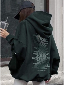 Slogan Graphic Drop Shoulder Hoodie