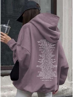 Slogan Graphic Drop Shoulder Hoodie